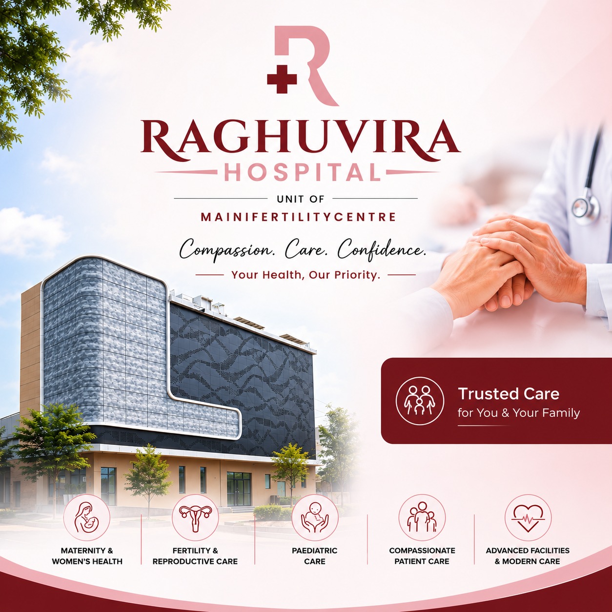 Raghuvira Hospital trusted care brand creative by DudeGrafix